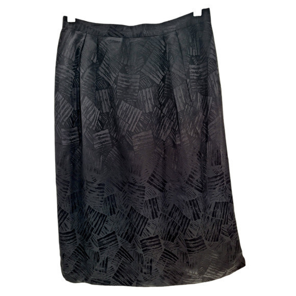 Vintage Black‎ Silk Damask Geometric Midi Straight Skirt